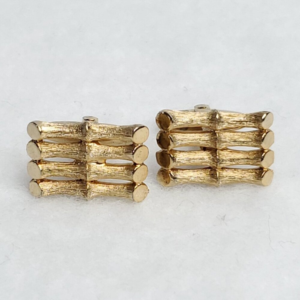 Vintage Foster Cufflinks Gold Tone Textured Bamboo Look